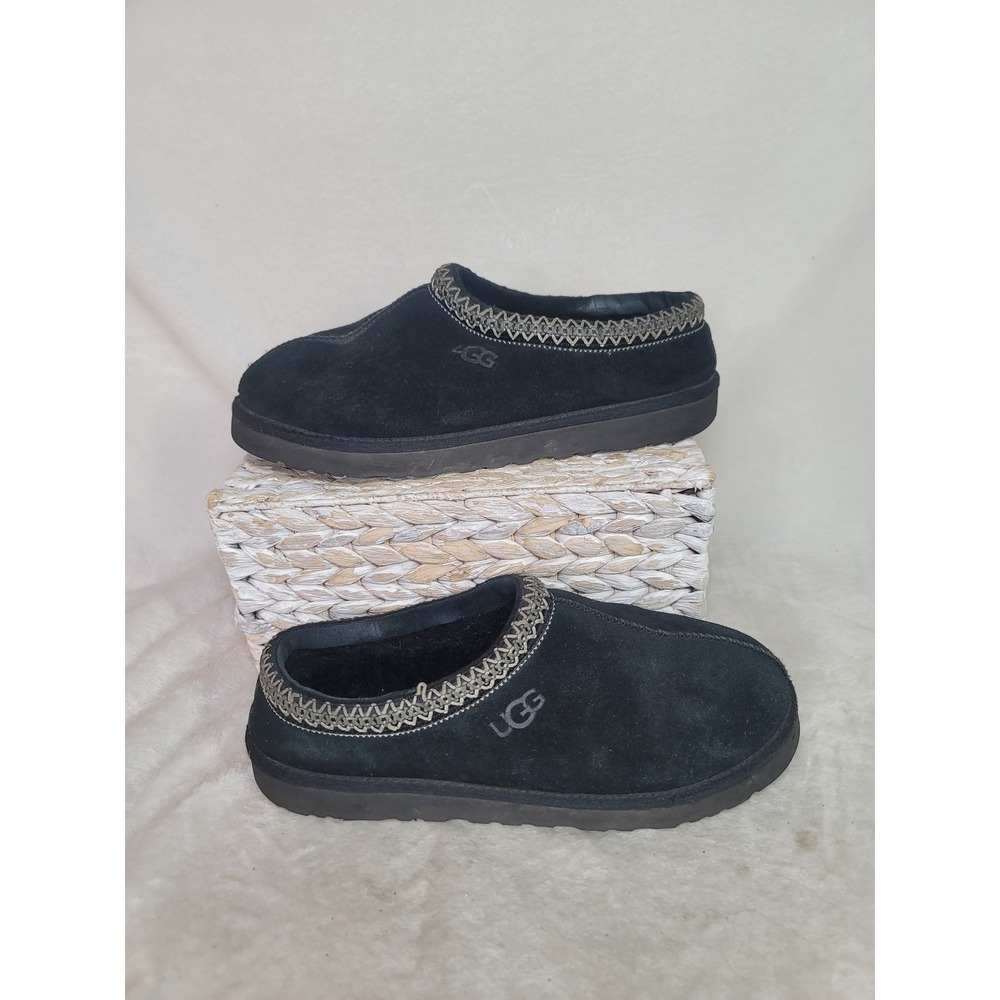 UGG Tasman Black Suede Sheepskin Lined Slippers Mens 12 Lodge Granola Rustic